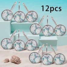 12pcs High-End Crystal Glass & Stainless Steel Anti-Rust Mermaid Decorative Shower Curtain Hooks, Bathroom Accessories, Home Decor - 12pcs Color - View 9