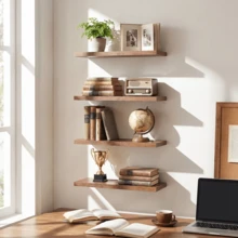 LOVEWE 4 Pieces Of 15.8-Inch Wall-Mounted Floating Storage Racks, Rustic Style Wall Decoration Racks With Hidden Supports, Suitable For Heavy-Duty Storage Racks In Homes, Bathrooms, Living Rooms, Bedrooms And Kitchens - Brown - Brown - View 3