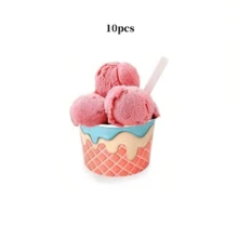 10 Stücke/70 Stücke 7 Farben Eiscreme-Papierbecher, Blau, Rosa, Hellrosa, Hellblau, Lila, Braun, Gelb mit Waffel-Kegel- und Streusel-Muster Dessertschalen, geeignet für Eiscreme-Sundae, gefrorenen Joghurt, Babyparty, Geburtstagsparty, Sommer-Eiscreme-Party-Zubehör - Mehrfarbig - Übersicht 15