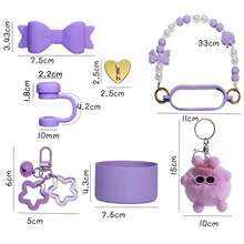 7-Piece Tumbler Accessory Set, Suitable For 30oz/40oz Cups, Includes 10mm Straw Lid, Bow Decor, Pearl Handle Chain, Heart Charm, Plush Ball, Star Pendant, Silicone Sleeve, Cute Student Style Decorations, Suitable For Women, Fashion Accessories, Gifts, Souvenirs, Valentine's Day, Back To School, Graduation, Outdoor Activities Like Camping - Multicolor - View 7