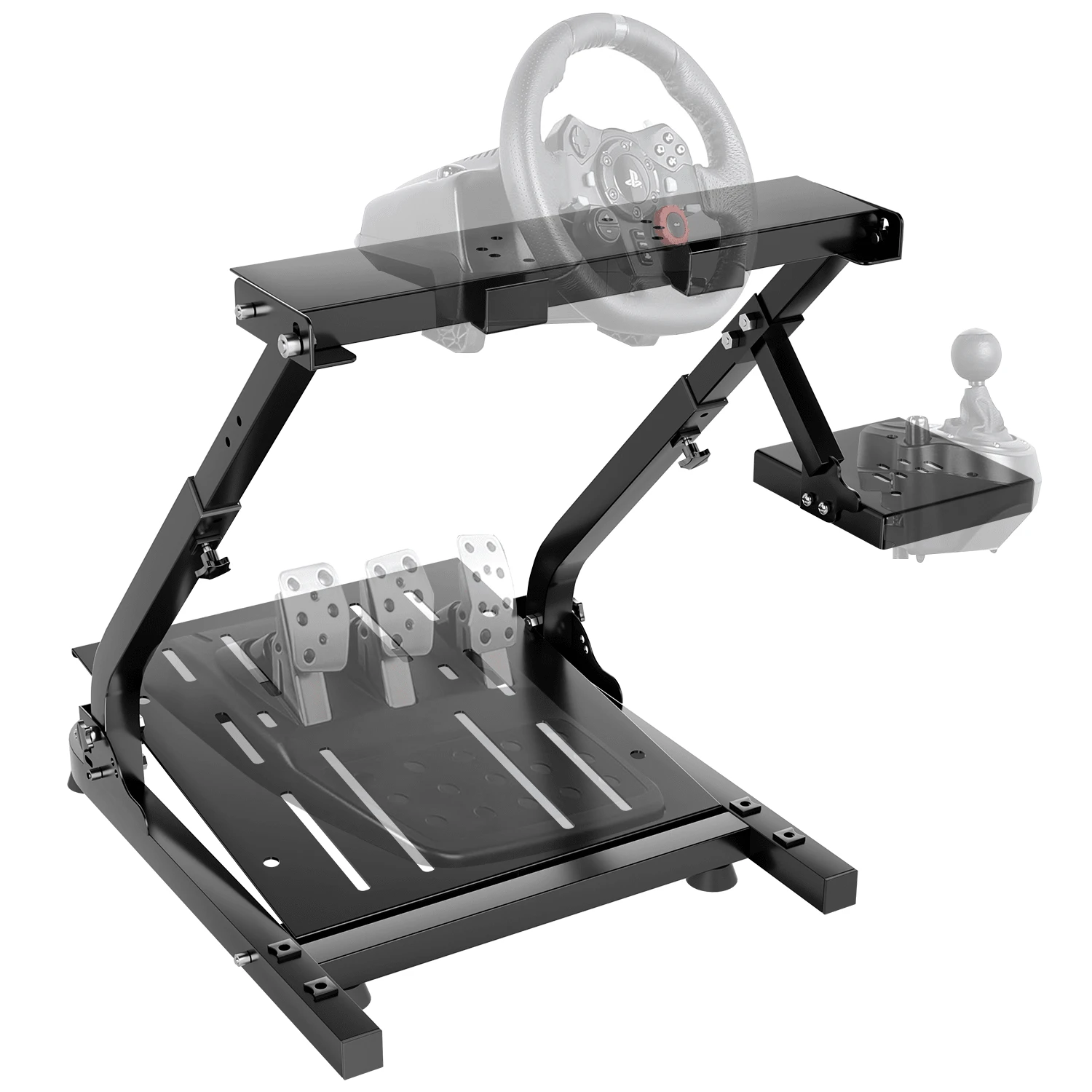 Foldable Steering Wheel Stand Height Adjustable Racing Wheel Stand With Left/Right Gear Shifter Mount And Adjustable Pedal Plate, Heavy Duty Simulator Cockpit Stand For Most Racing Wheels And Pedals For Home Gaming Racing Enthusiasts - 查看 1