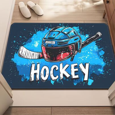 1 pieza Felpudo con forma de casco y palo de hockey sobre hielo, alfombra decorativa para sala de estar, alfombra decorativa para dormitorio, alfombra lavable para interiores/exteriores