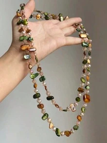 1pc Vintage Luxury Bohemian Style Colorful Shell Beaded Sweater Chain Necklace, Suitable For Women's Daily, Party And Holiday Wear - Nhiều màu - Xem 2