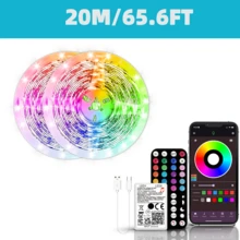 Tira de luz LED de 3-100 pies con función de sincronización de música y cambio de color, controlable a través de una aplicación y un control remoto de 44 teclas, adecuado para la sala de estar, la cocina, el armario y las escaleras - Multicolor - Ver 12