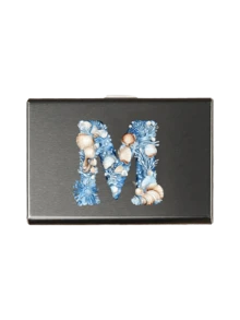 Ocean Theme Letters A-Z Initial Pattern Slim Card Case, Seashell And Starfish Initials Print,Minimalist Aluminium Metal Wallet, RFID Privacy Protection Credit Card Holder - Multicolor - View 26