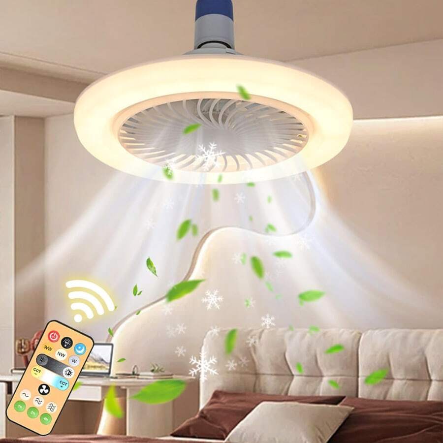 Elegant Silent Fan With Remote Controlled Light Bulb, Multicolored Speeds, JWJ - V02 附控制器 + 9瓦燈泡 - 查看 1