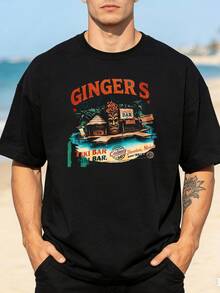 Camiseta de Fiesta Unisex de Manga Corta con Temática Navideña de Deportes, Ginger Ale, Bar Tiki, Islas Hawaianas, Paraíso Tropical, Palmeras y Estatuas Tiki, Ideal para las Fiestas, Oferta de .png, Camiseta de Mujer, Local - Negro - Ver 1