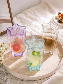 Star Shaped Glass Cup With Straw, Clear Reusable Iced Coffee Glassware, Summer Tumbler For Juice, Soda, Parties & Daily - Multicolor - View 3