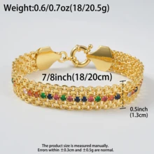 1件复古18K镀金铜质彩色闪亮立方氧化锆手链，女士日常派对佩戴，四季皆宜，精美礼品 - 彩色 - 查看 7
