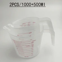 Bộ 3 cốc đong bằng nhựa, dung tích 1/2/4 cốc, cốc đong chất lỏng có thể xếp chồng lên nhau với vạch chia ML & Ounce, lý tưởng để nướng và nấu ăn (3 cốc có vạch đỏ) - Màu trong suốt - Xem 19