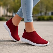 Tênis Meia Feminino Slip On Vinho Leve Confortável Do 34 ao 39 Promoção - Vermelho - Visão 4