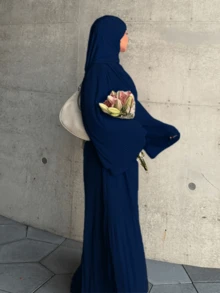 1pc Elegant Chiffon Muslim Dress, Soft & Comfortable For Daily Wear And Leisure, Classic Versatile Abaya Design With Double-Layer Sleeves - Multicolor - View 30