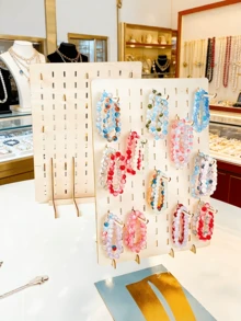 1 Set Wooden Jewelry Display Stand With 20 Hooks, DIY Handmade Jewelry Organizer Rack, Detachable Desktop Storage Shelf For Bracelets, Necklaces, Earrings, Rings And Watches, Space-Saving Vanity Jewelry Holder For Home, Bedroom, Vanity, Retail Store Display - Wood Color - View 1