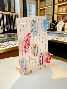 1 Set Wooden Jewelry Display Stand With 20 Hooks, DIY Handmade Jewelry Organizer Rack, Detachable Desktop Storage Shelf For Bracelets, Necklaces, Earrings, Rings And Watches, Space-Saving Vanity Jewelry Holder For Home, Bedroom, Vanity, Retail Store Display - Wood Color - View 9