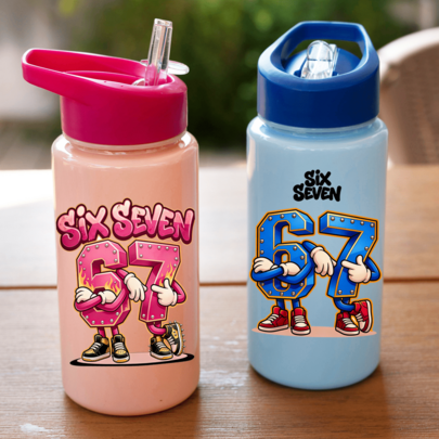 1個 500ml 兒童水壺，可愛有趣 67 元素設計，防漏吸管杯，幼兒園水壺，大容量運動水壺，夏季
