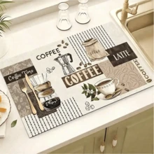 1 tấm lót bát đĩa, lót khay đựng chén đĩa in hình cà phê/bí ngô, thích hợp cho máy pha cà phê và máy pha espresso. - Nhiều màu - Xem 2
