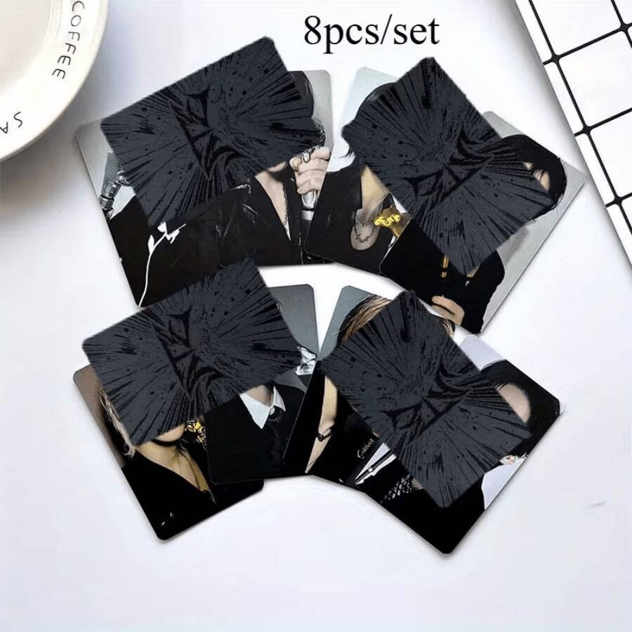 8pcs Photo Cards Set, LOMO Fansite Cards, Fan Collectibles, Music Lover Collectibles - Black - View 1