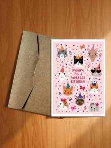 1pc Cute Cat Design Birthday Greeting Card, Suitable For Gifting To Cat Lovers, Family, Partner, Friends And Colleagues - Kitten Greeting Card - View 17