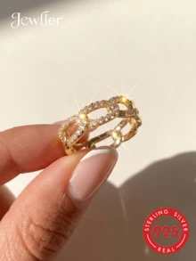 1枚经典优雅的微镶锆石925纯银戒指，精致独特，是女士参加派对和晚宴的完美之选，做工精良，是送给女友的理想周年纪念礼物。 - 金色 - 查看 5