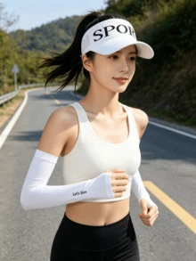 Bộ 2 món: Mũ rộng vành chống nắng + ống tay bằng lụa băng, mũ rộng vành chống nắng mùa hè và ống tay chống tia UV dành cho nữ. - trắng - Xem 2