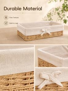 1pc/4pcs Household Desktop Storage Box, Makeup, Keys, Snacks, Coffee Table Organizer, Living Room Entryway Woven Rattan Storage Basket - apricot bow - View 6