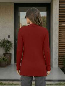 Women's Open Ribbed Cardigan, Basic, Elegant, Casual, Winter, Cold Weather, Knit Cardigan - 紅褐色鐵鏽 - 查看 5