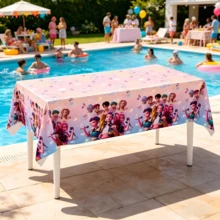 1pc K-Pop Anime Style Disposable Plastic Tablecloth, Cute Cartoon Pattern Tablecloth Suitable For K-Pop Fan Birthday Party Decoration - Multicolor - View 6