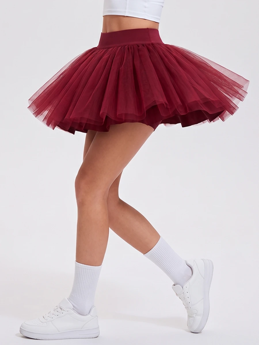 KyrLssu Women's High Waist Fluffy Tulle Mini Skirt - Red - View 1