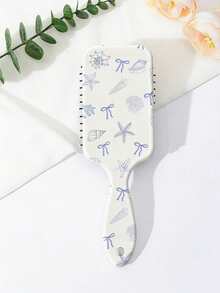 1pc Summer Blue Sea Turtle Pattern Straight Hair Smooth Air Cushion Comb, College Style Ocean Shell Printed Massage Comb, Large Breathable Handheld Hair Brush, Ins Fresh Floral Aesthetic Comb, Portable Travel Daily Use, Birthday Holiday Gift For Family Friends Girls - Multicolor - View 6