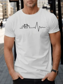 A Bicycle Merges With A Pulse Line, Symbolizing The Constant Passion For Cycling, The Energy Of The Heart Beating With Each Pedal Stroke, As A Metaphor For Strength, Freedom, And Connection To Modern Life. A Comfortable, Casual Men's T-Shirt, Ideal For Adventure Lovers. - 白色 - 查看 1