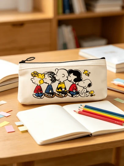SNOOPY 一套4个史努比帆布铅笔盒，款式随机，便携式文具袋，可装小物件，可爱开学生日礼物
