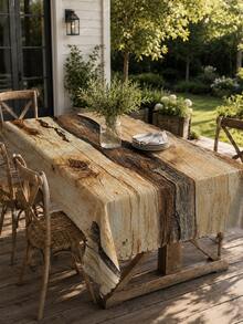 1pc Rustic Wood Grain Tablecloth, Farmhouse Style Retro Printed Tablecloth, Waterproof Fabric Suitable For Dining Room, Kitchen, Outdoor Picnic, Home Decor - Multicolor - View 7