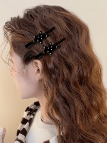 4 chiếc kẹp tóc hình ngôi sao chấm bi đen không đều mới dành cho nữ, kẹp tóc một chữ, kẹp định vị trang điểm, kẹp tóc mái, kẹp tóc bên hông. - Nhiều màu - Xem 2