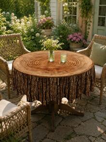 Tree Stump & Annual Rings Printed Waterproof Tablecloth, Vintage Countryside Style Round/Square Dining Table Cover, Outdoor Garden Party Wedding Decor Oil & Dust Proof Tabletop Cloth - Brown - View 8