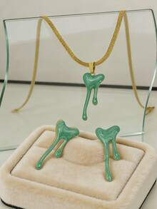 1/4 Set Fashion Necklace And Earrings Set, 304 Stainless Steel Fashion Enamel Jewelry Gift, High-End Hypoallergenic Non-Fading, Fresh, Vintage, Minimalist, Perfect For Summer Style, Commuting, Dating, Party And Other Occasions, Easily Enhance Outfit Sophistication, Perfect Birthday Gift, Ideal Gift - Multicolor - View 12