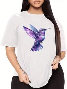 Bright Hummingbird In Shades Of Purple, Symbol Of Freedom And Energy, Inspiring Elegance In Every Movement. Comfortable, Modern, Casual Women's T-Shirt For Everyday Wear. - 白色 - 查看 8