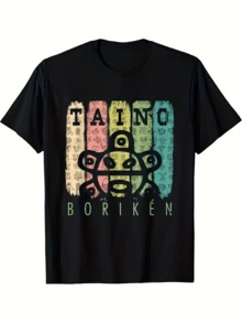 Símbolos taínos en tonos pastel representan la conexión ancestral con la isla Borikén y evocan la fuerza del espíritu caribeño camiseta de mujer casual cómoda para verano y uso diario - Negro - Ver 1