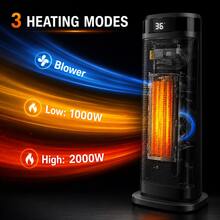(Special Summer Price)Indoor Heater, Portable Heater, 2000W PTC Electric Heater, 3 Mode Settings, 9-Hour Timer, 80° Oscillation, Automatic Shutdown When Tipped Over, Overheat Protection, Suitable For Offices, Rooms, Garages, Personal Table Heater - 美規B型插(110-127V) - 查看 8