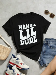 Summer casual soft cotton printed crew neck short-sleeve top with retro European street Y2K style. - Schwarz - Übersicht 5