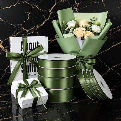 10 Yards Military Green Satin Ribbon, Vintage Matte Finish, Gift Wrapping, Wedding Decor, DIY Hair Accessories Bow, Floral Bouquet Tie, Durable & Wrinkle-Resistant, Luxurious Ambiance