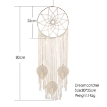 1pc Handmade Woven Dreamcatcher Wall Hanging, Boho Style Woven Tassel Leaf Decor, Neutral Beige Macrame Wall Art, Modern Woven Wall Decor, Boho Bedroom Dreamcatcher Decor - Multicolor - View 12