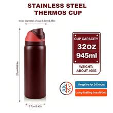 0waIaa Black Cherry Aquarius Stainless Steel Bottle, With A Capacity Of 32 Oz (945 Ml), Can Retain Heat For Up To 24 H. It Can Keep Both Hot And Cold Beverages Warm, Suitable For Brewing Coffee And Making Iced Drinks. The Design Is Exquisite And It Is Suitable For Use In Various Occasions. - Màu Đỏ Sâu - Xem 5