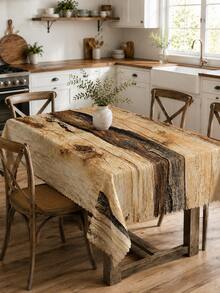 1pc Rustic Wood Grain Tablecloth, Farmhouse Style Retro Printed Tablecloth, Waterproof Fabric Suitable For Dining Room, Kitchen, Outdoor Picnic, Home Decor - Multicolor - View 4