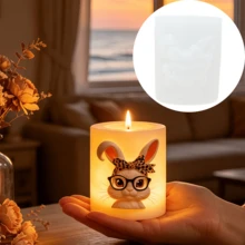 Cetakan Silikon Lilin Aromaterapi Kelinci Berkacamata Lucu yang Memakai Pita. Dekorasi Meja Unik dan Menarik. Cetakan Lilin Relief Kelinci yang Dapat Digunakan Kembali. Cetakan Silikon Ornamen Plaster DIY Lilin Aromaterapi. - A-putih - View 7