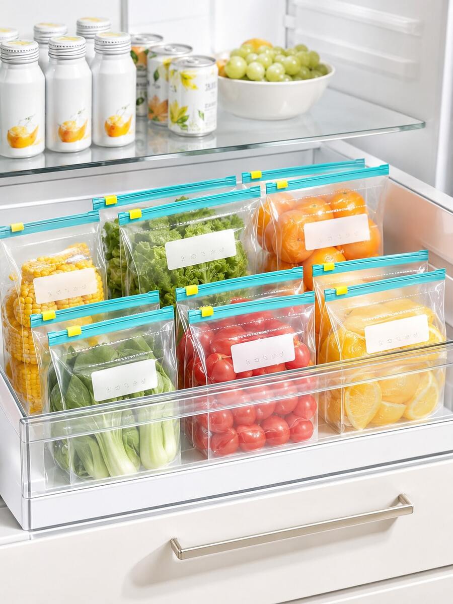 1/10/15/20/45Pcs Reusable Stand-Up Freezer Bags Set, Leakproof Zip Lock Food Storage Bags For Fridge, Vegetables, Fruits, Meat, Fish & Bread