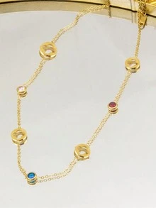 1pc Titanium Steel Turquoise Necklace For Women, Delicate Fine Chain Gold Color Jewelry Gift, Minimalist Niche Design Clavicle Chain - Colored Diamond Flower Necklace - View 2