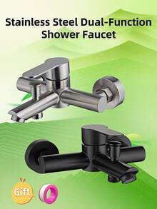1Pc Wall Mounted Concealed Shower Faucet, Brushed/Black Stainless Steel Hot Cold Water Mixer Tap With Triple Connection Valve For Bathroom Bathtub - Multicolor - View 2
