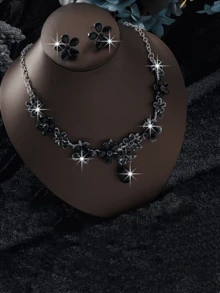 3pcs Women's Bridal Floral Necklace & Earrings Jewelry Set, Evening Gown Matching Jewelry, Wedding Accessories - Multicolor - View 4