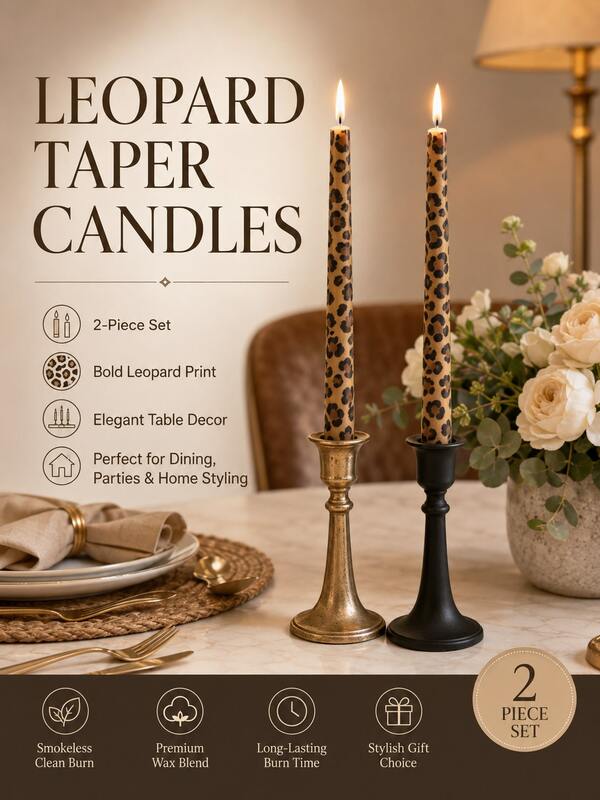 French Leopard Print Long Tapered Candles, Vintage Soft Decor Tapered Candles, Dining Table Atmosphere Candles Home Decor, Romantic Dinner, Wedding Table Decor, Party Decor, Gift For Women