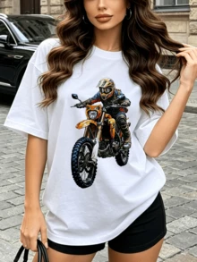 Damen Sommer locker lässiges Hemd, weiche Baumwolle Rundhals Kurzarm Oberteile, Vintage europäisch amerikanischer Street-Style. - Weiss - Übersicht 4